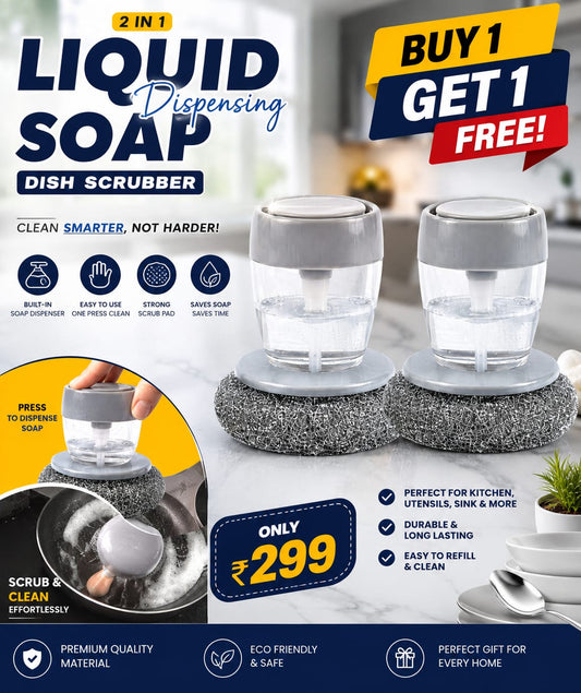 cleaning Soap Dispensing Dish Scrubber | Buy 1 Get 1 FREE | Only ₹299