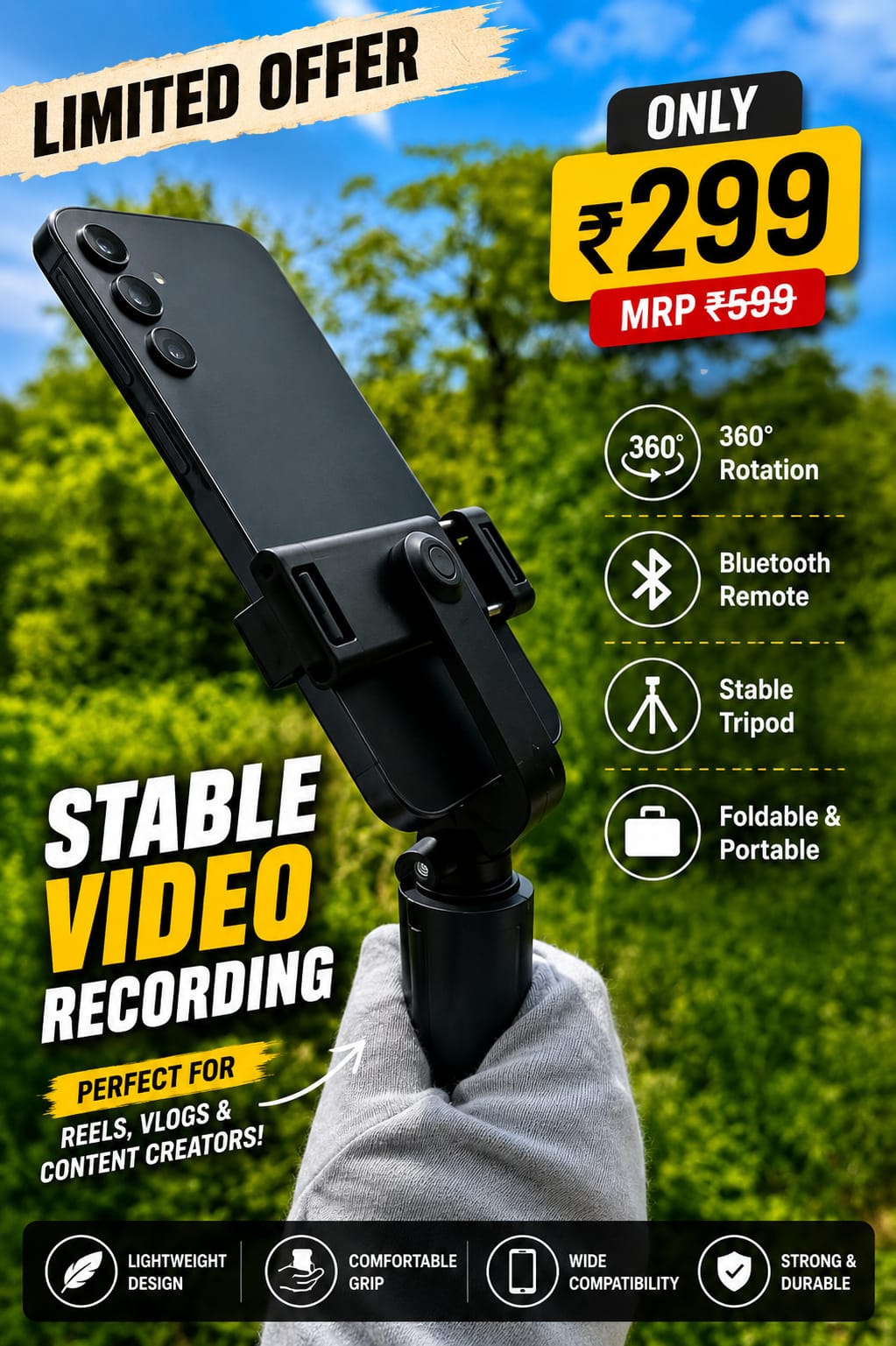 Free dilevery  4 in 1 Bluetooth Selfie Stick Tripod